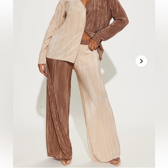 Fashion Nova Pants - New Fashion Nova Brown & Light Beige Ribbed Highrise Flowy Pants Size XL
